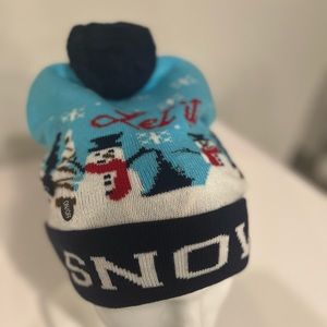 NWT LED Light Up Christmas Knit Beanie Hat with Pom Pom and Let It Snow Print